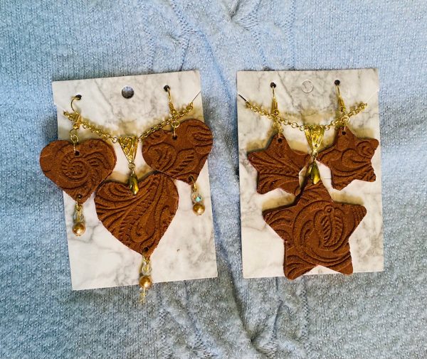 Real Leather Large Sets in Embossed Heart or Star your choice of