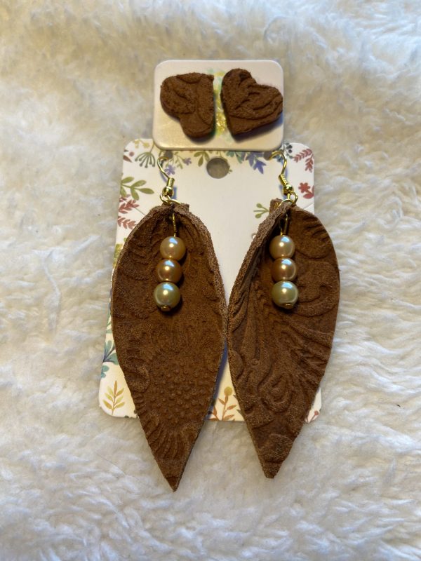 02 real leather two piece earring set