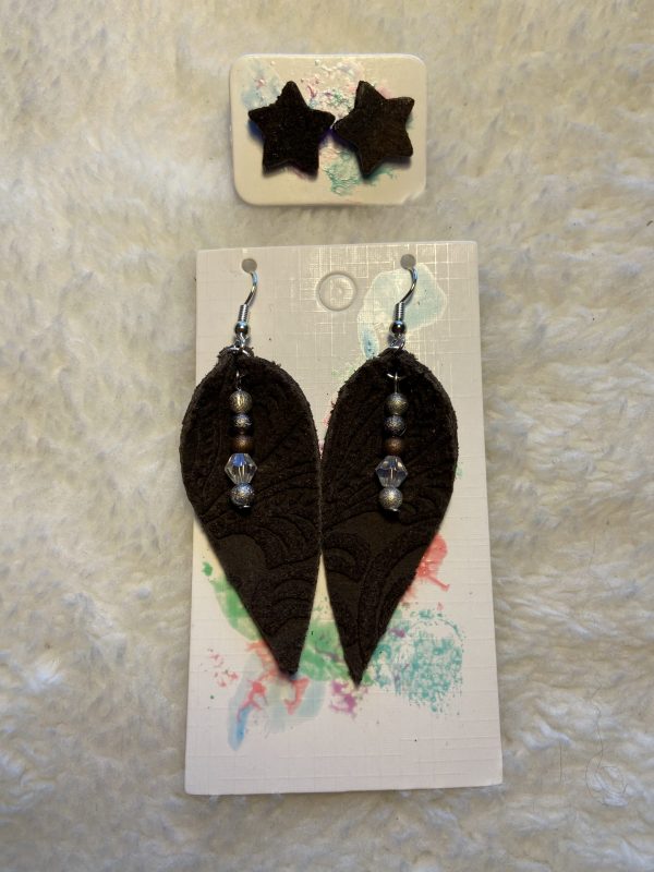 04 real leather earrings set of two