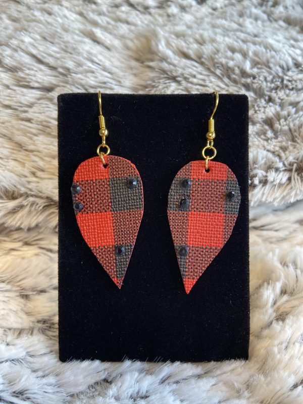 faux leather medium red plaid drop earrings