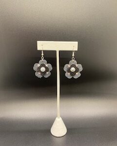 Faux leather medium black glam flower pop