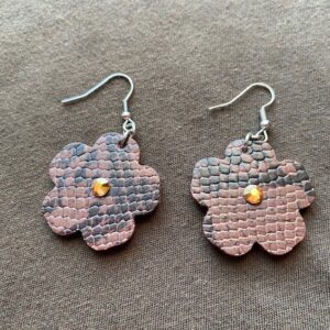 Brown Snake Print flower pop earring in faux leather