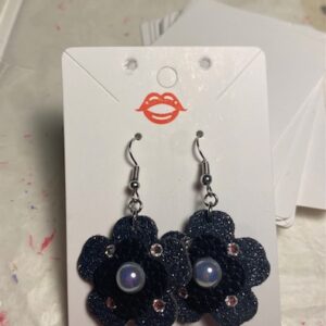 Faux leather medium black glam flower pop