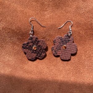 Brown Snake Print flower pop earring in faux leather